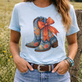 Cowgirl Boots with Bow Blue T-Shirt  S-2X $30