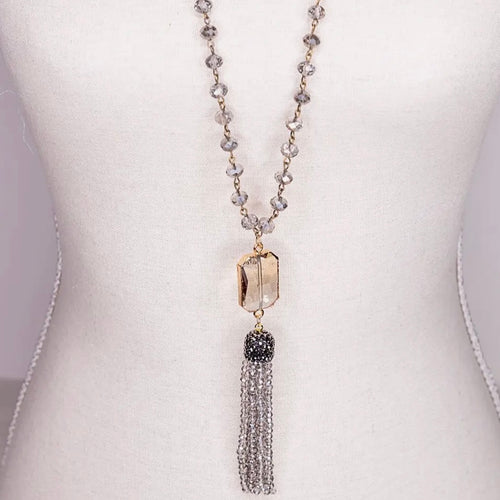 Athena Smoke Beaded Tassel Necklace $28