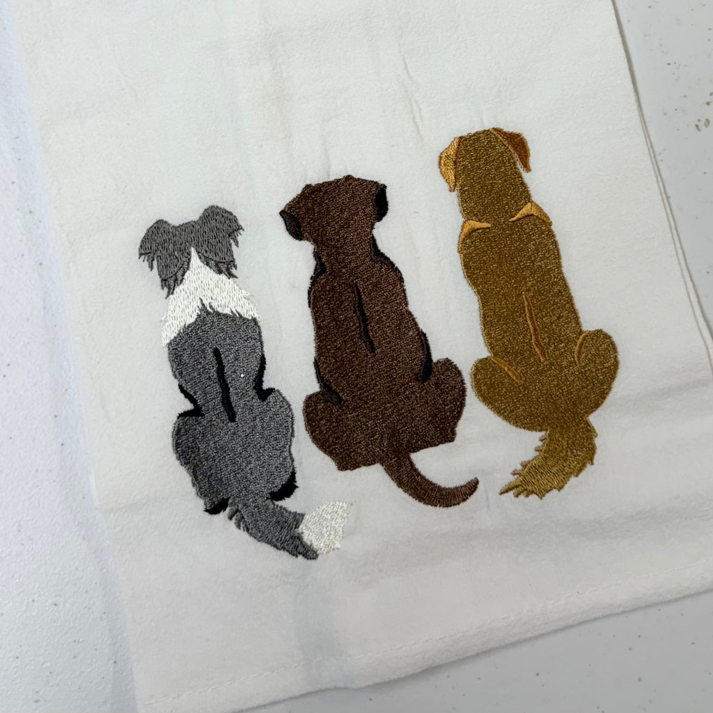 Three Dogs Embroidered Towel $14