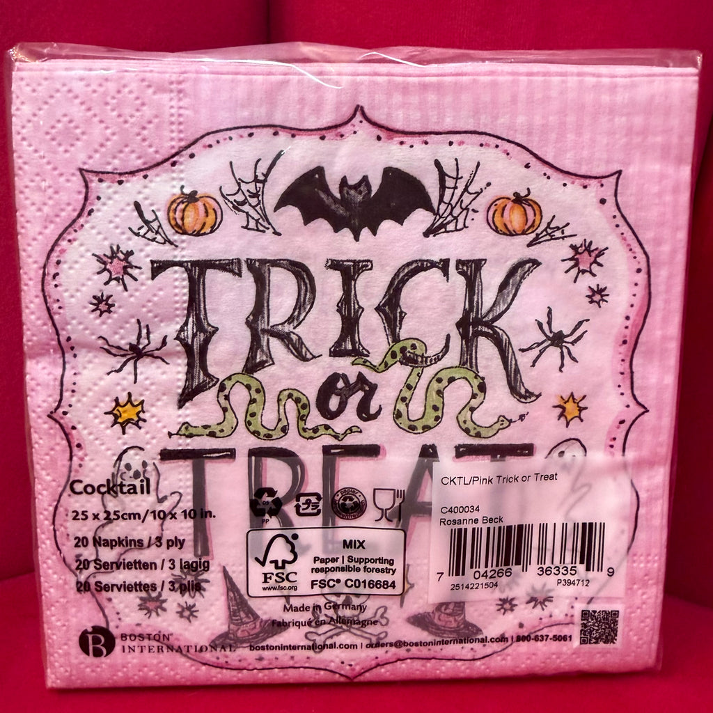 Trick or Treat Pink Cocktail Napkins $5