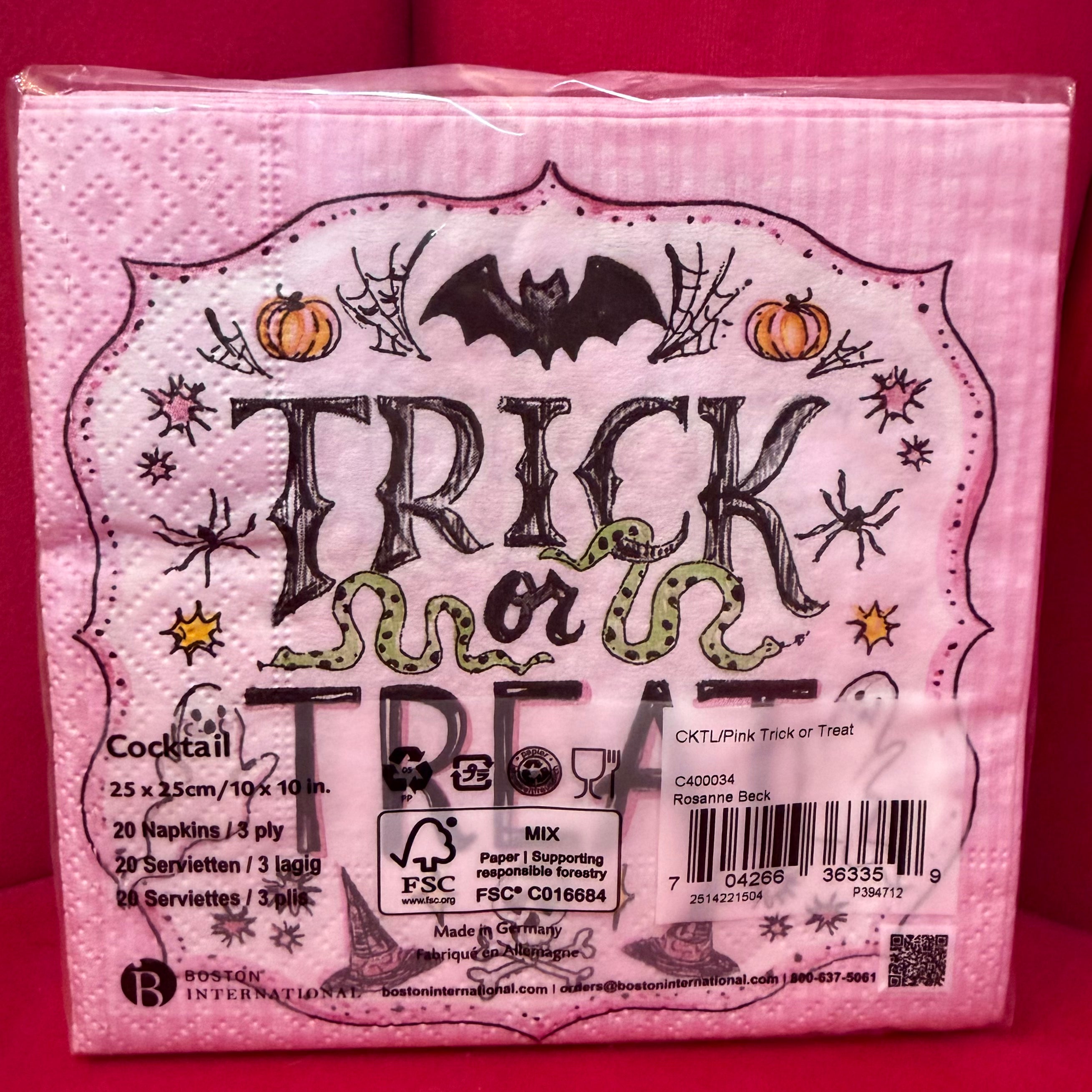 Trick or Treat Pink Cocktail Napkins $5