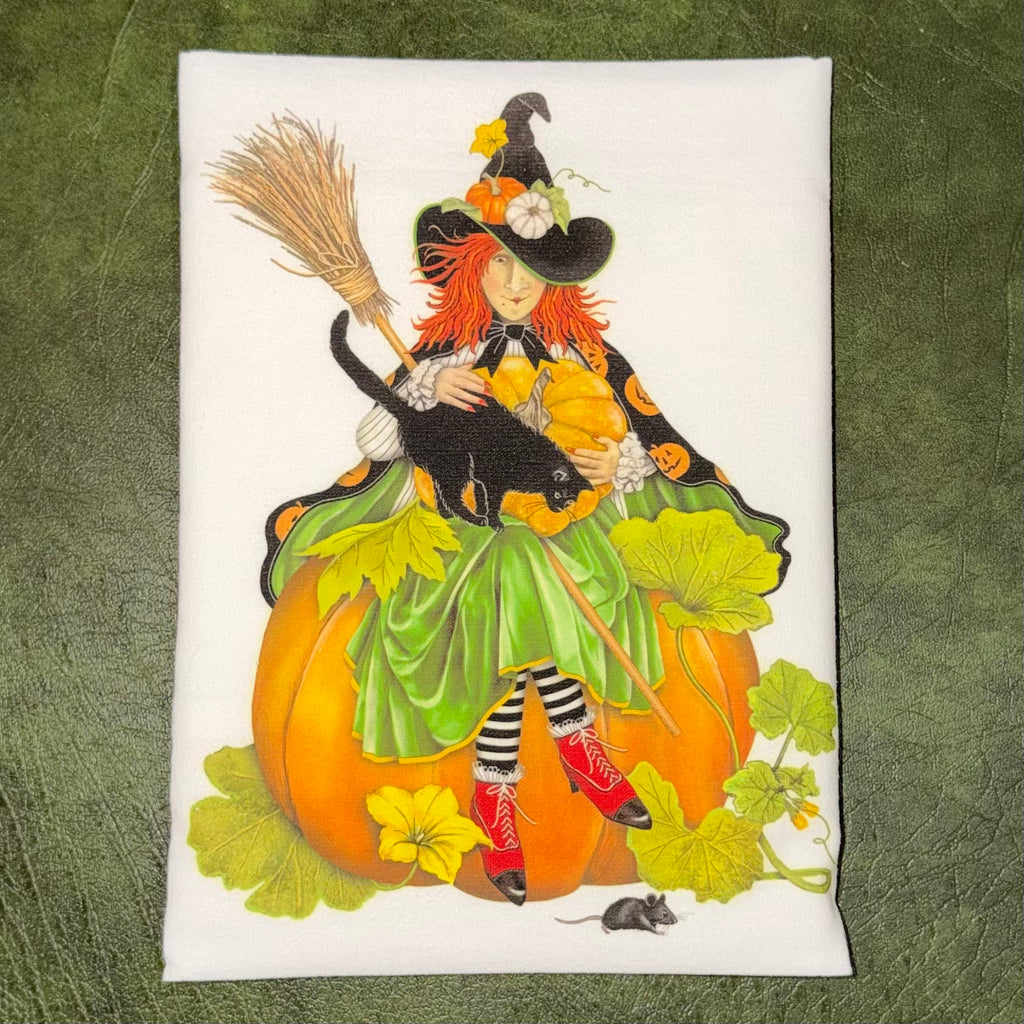 Witch on a Pumpkin Tea Towel $12
