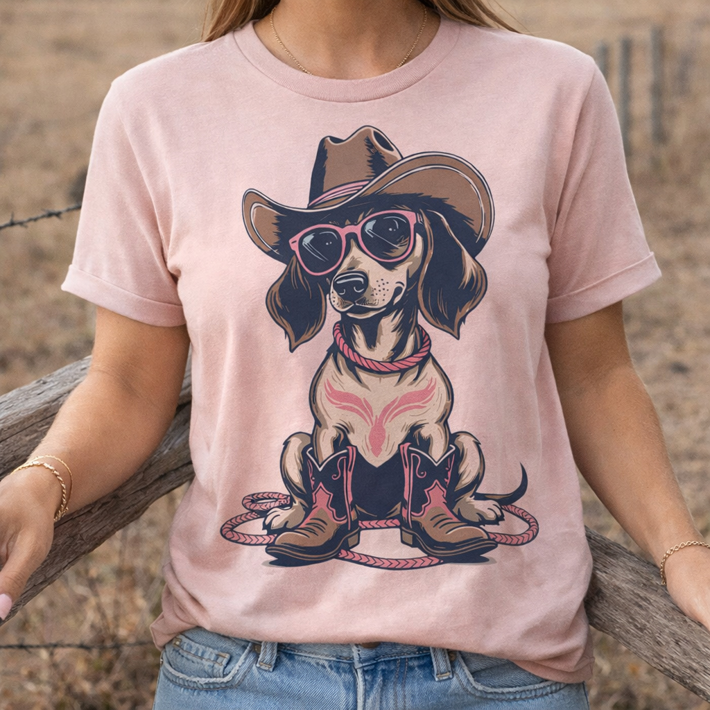 Dachshund Cowgirl Pink T-Shirt S-2X $30