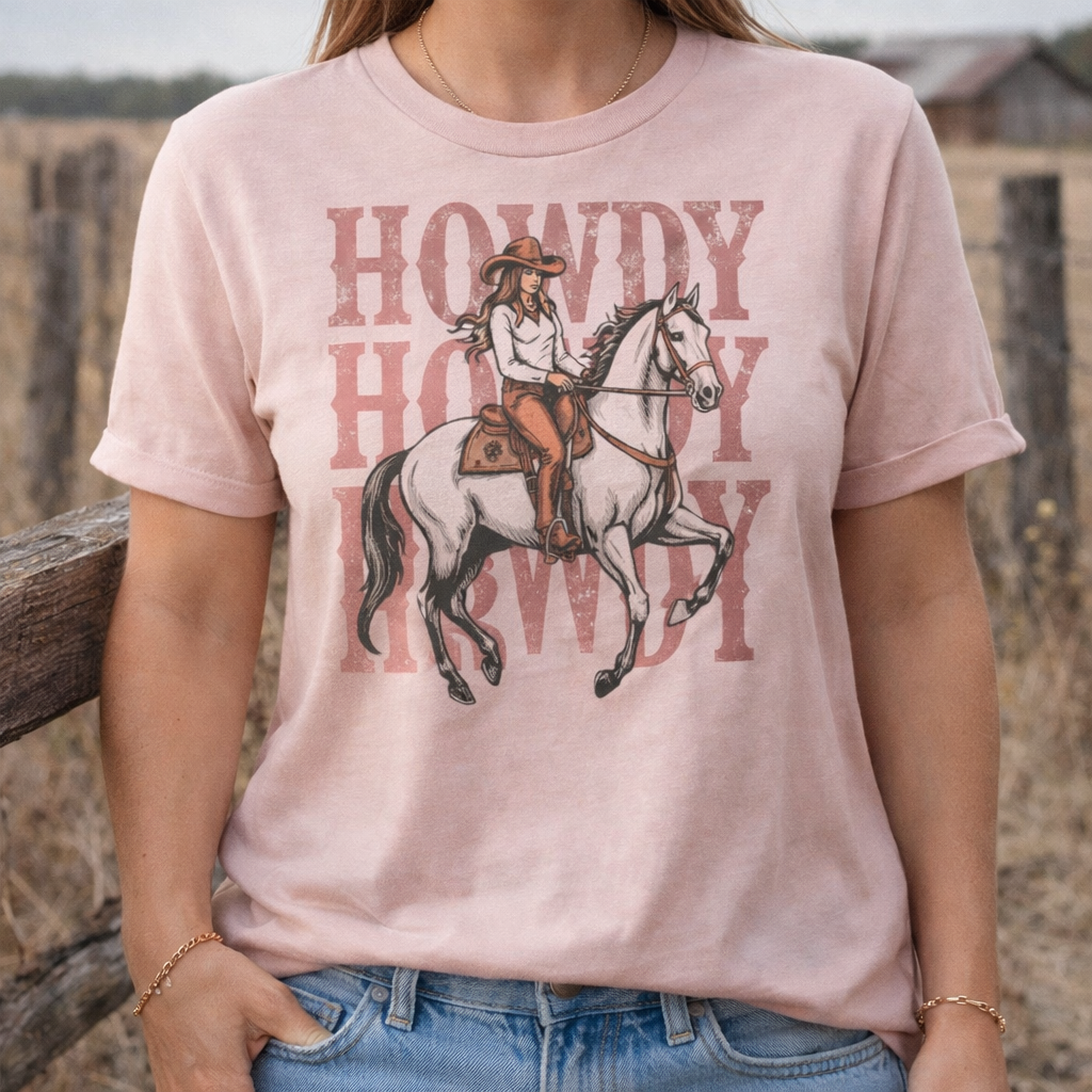 Howdy Cowgirl Pink T-Shirt S-2X $30