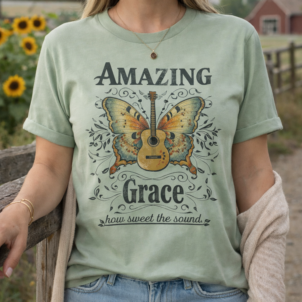 Amazing Grace Butterfly Green T-Shirt S-2X $30