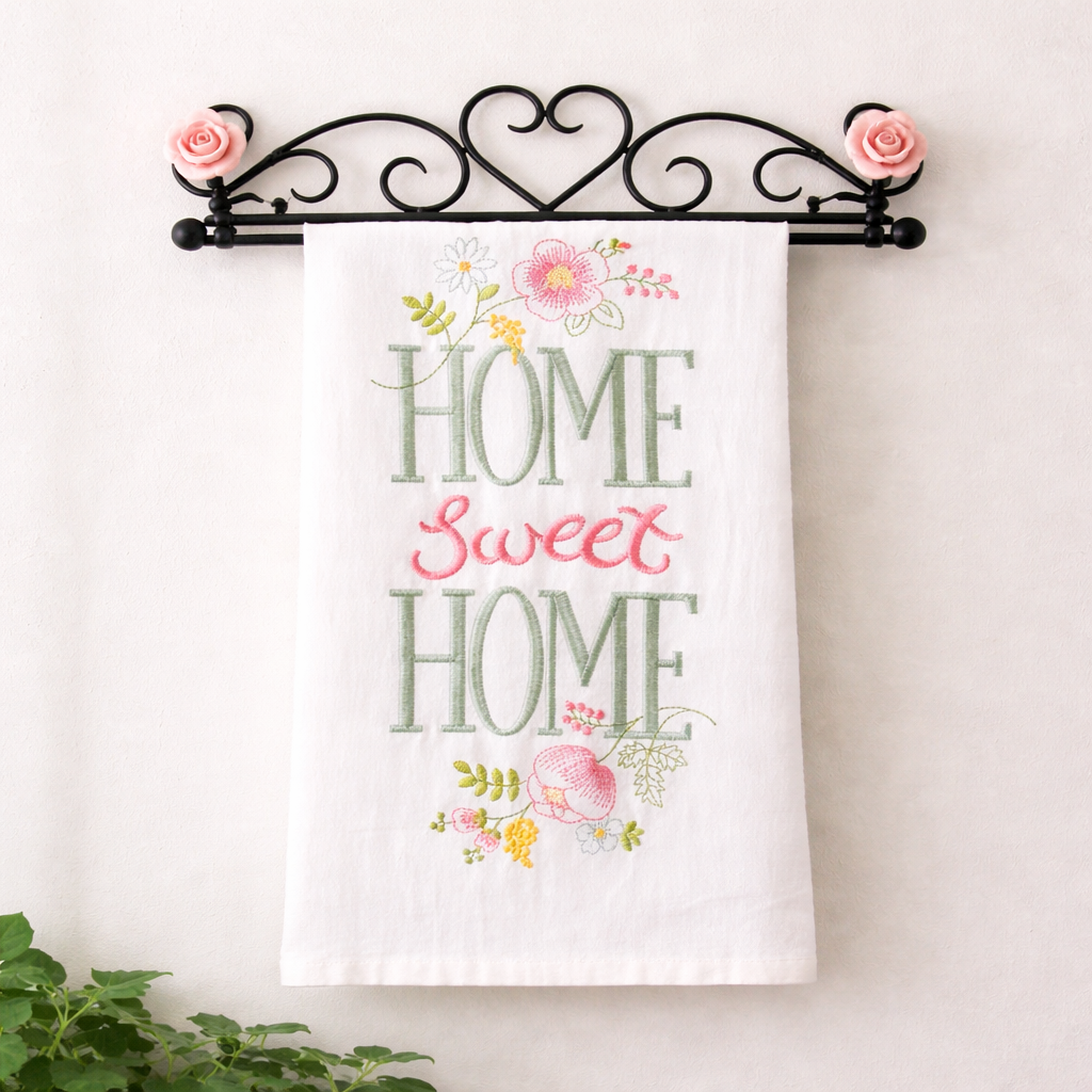 Home Sweet Home Embroidered Kitchen Towel $12