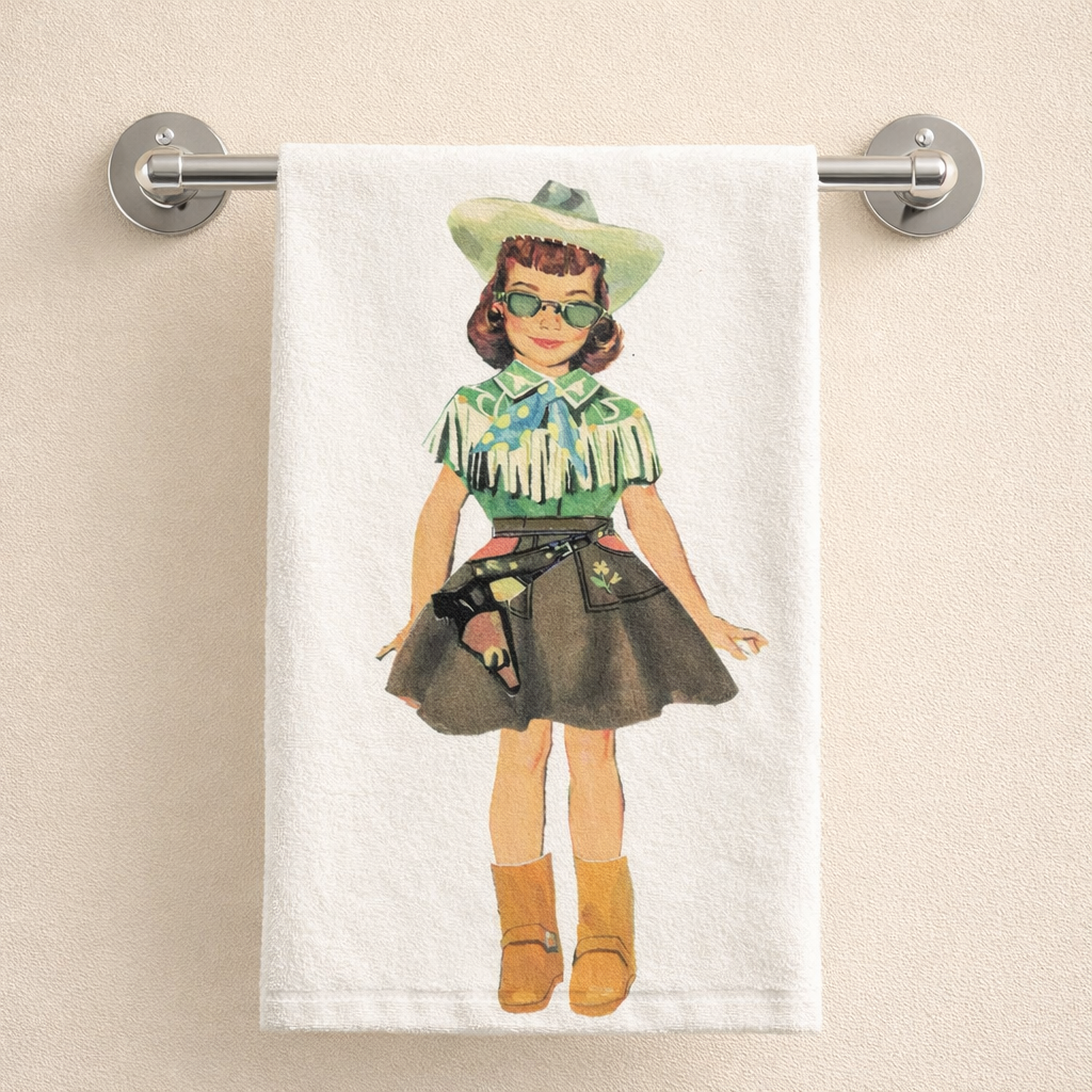 Paper Doll Cowgirl Retro Kitchen Towel $15