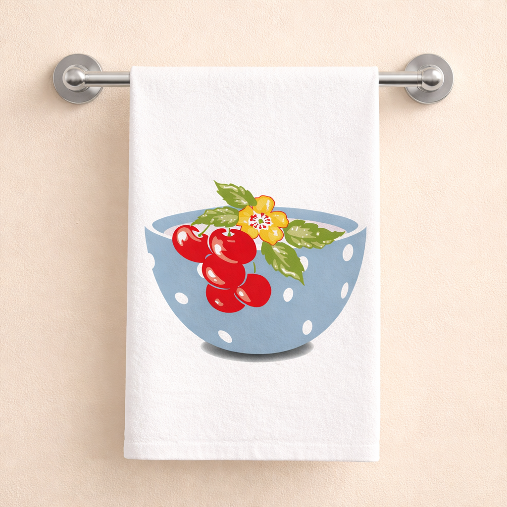 Bowl of Cherries Retro Kitchen Towel $15