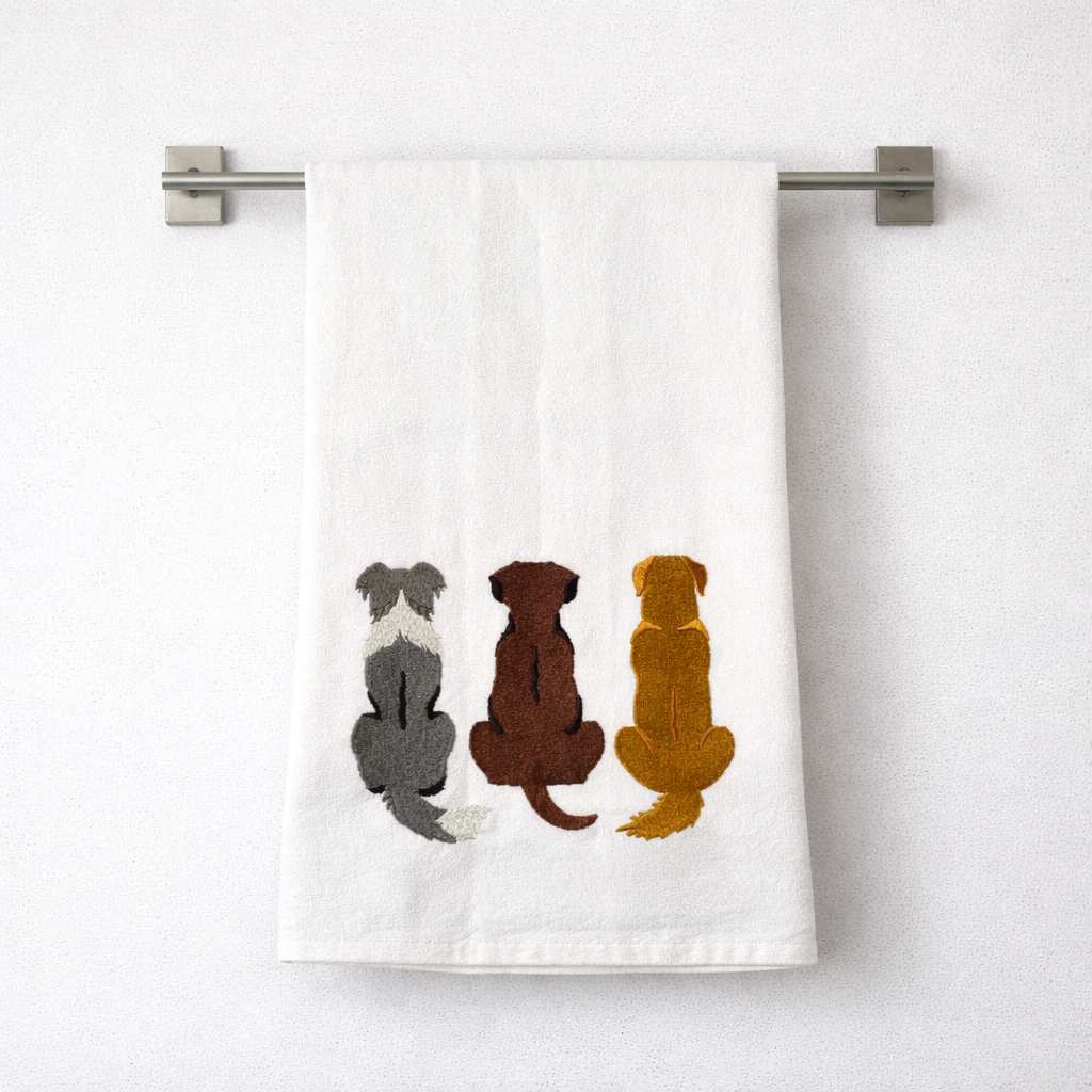 Three Dogs Embroidered Towel $14