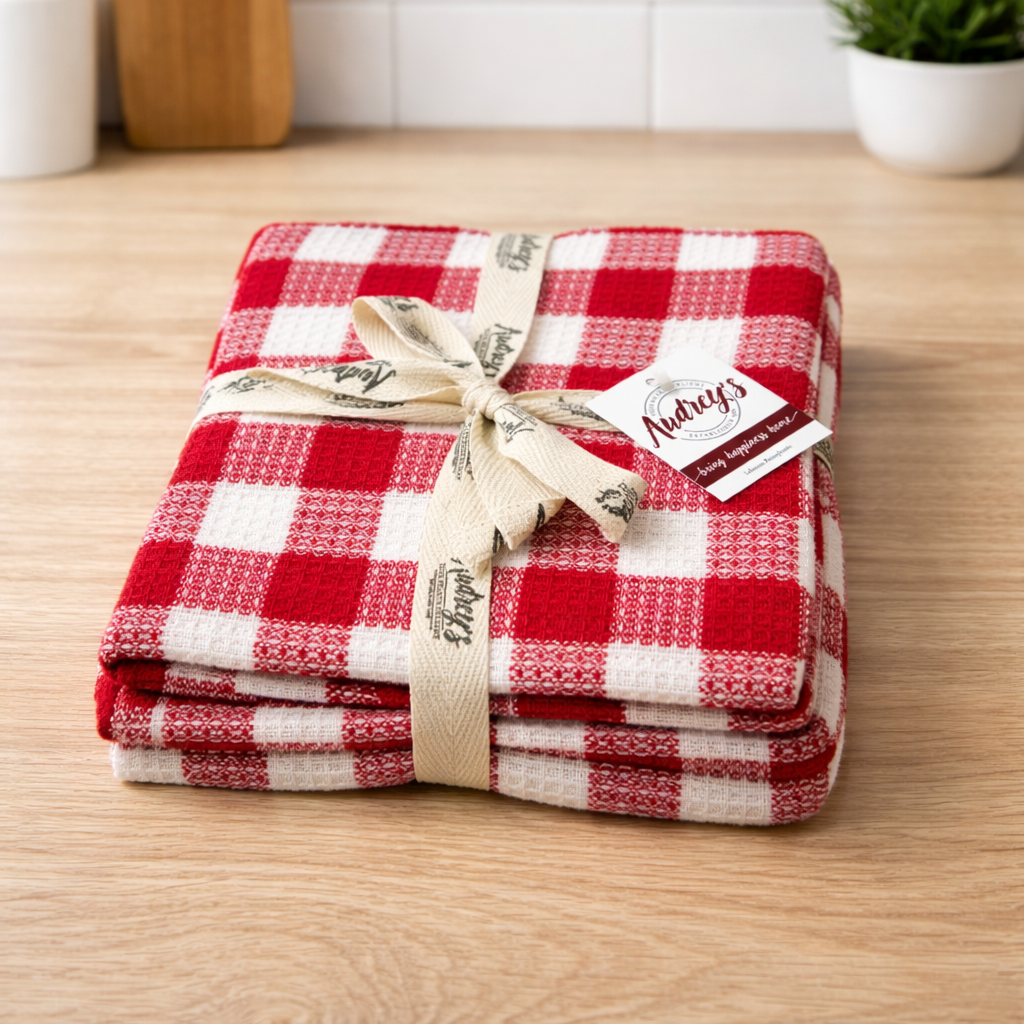Red & White Check Kitchen Towel Set $24