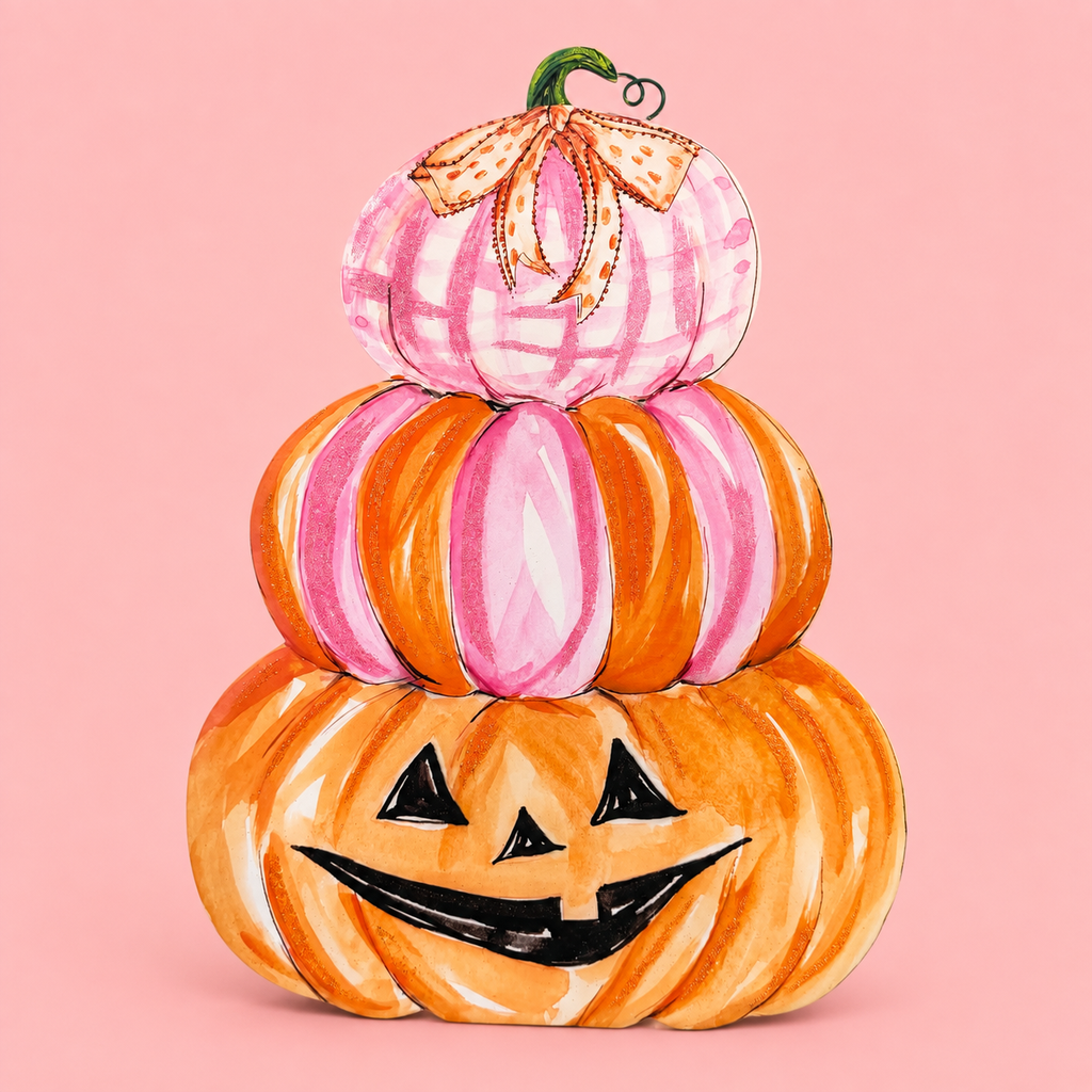 Round Top Pink Pumpkin Stack $52